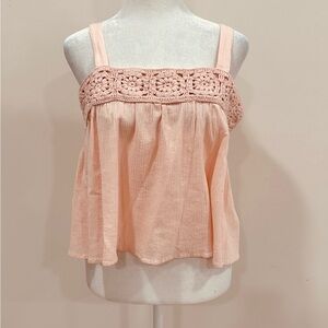 Lucky Brand Pink Crochet Trim Top